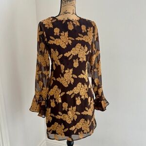 12th Tribe Marissa Gold and Black Floral Mini Dress Size S